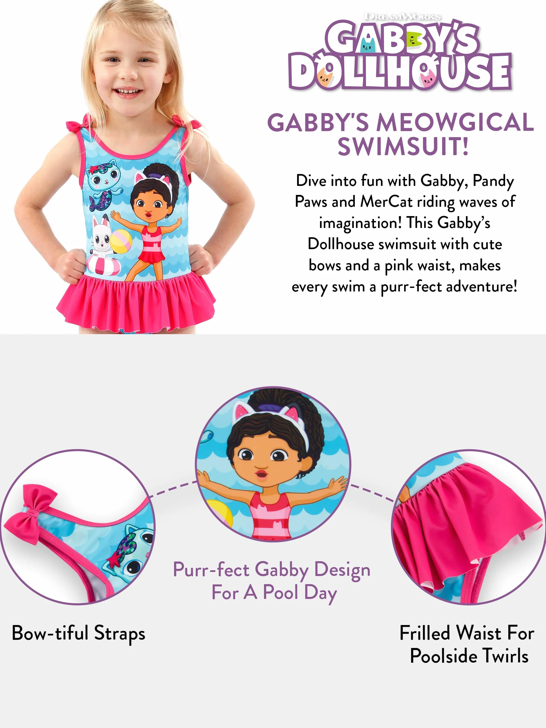 Gabbys Dollhouse Costume da Bagno | Costume Intero Bambina | Costumi da Bagno Ragazza