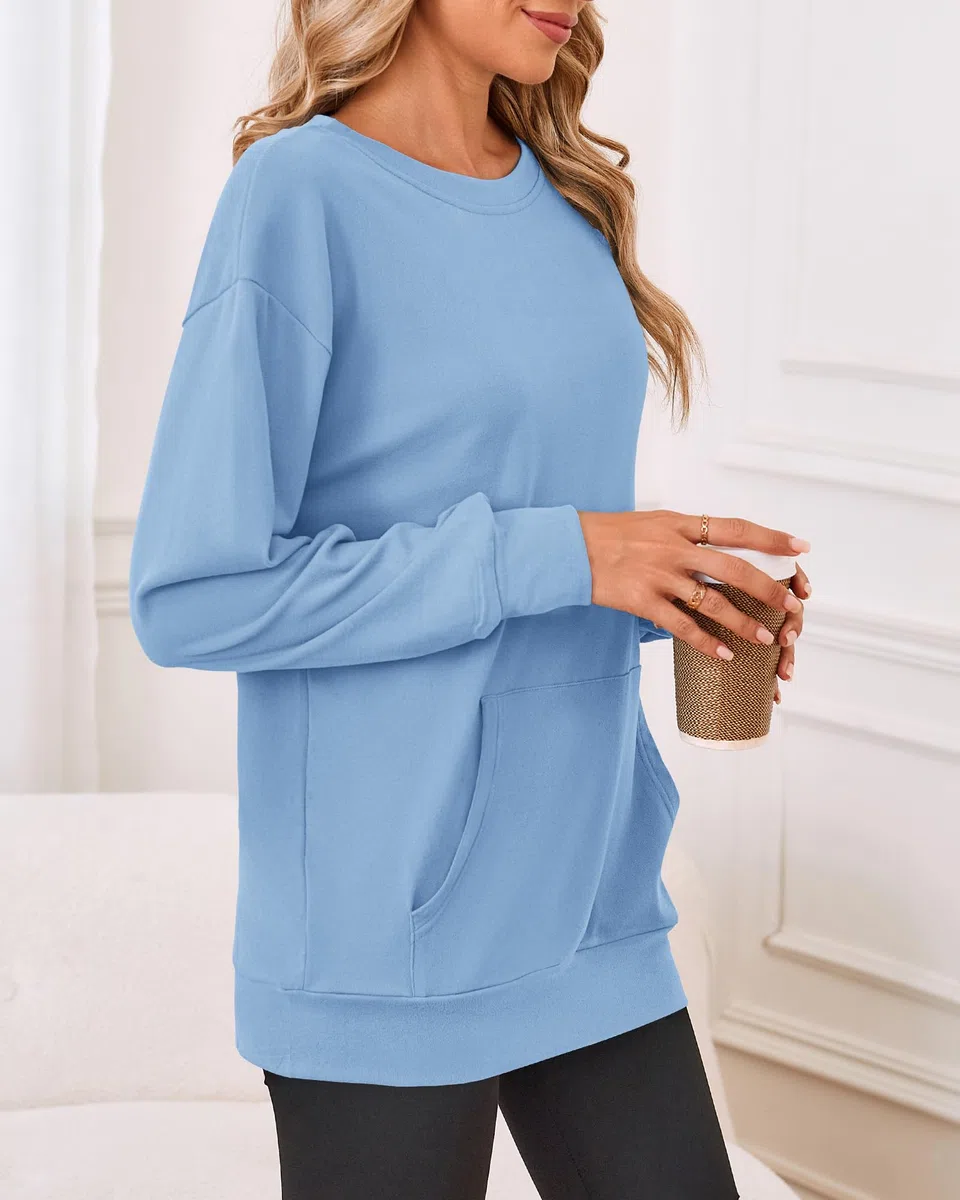 PLOKNRD Donna Felpa con Tasche Leggera Senza Cappuccio Maglia Tempo Libero Sport Basic Casual Style