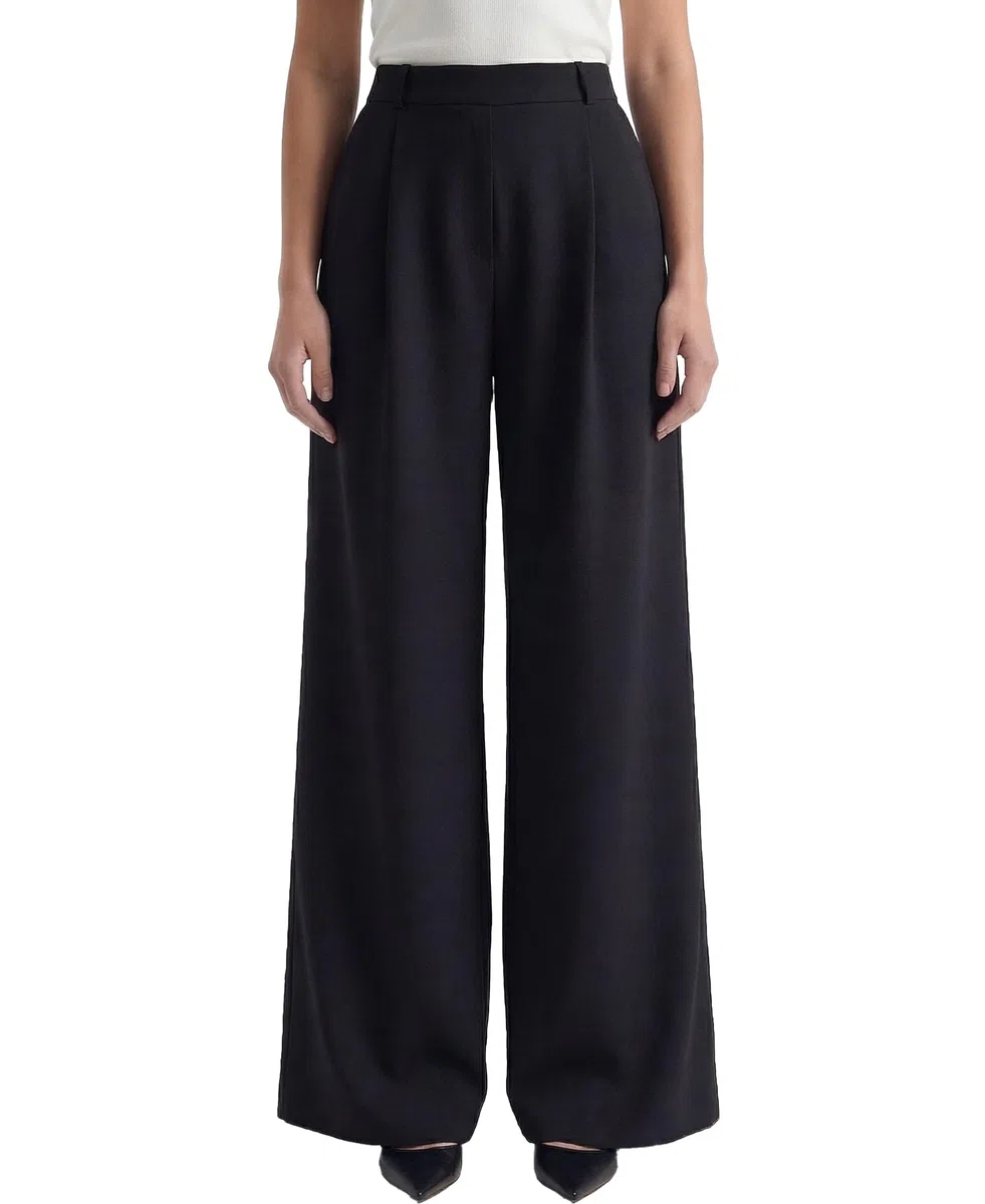 Pantaloni Donna Eleganti Vita Alta con Elastico in Vita Gamba Larga Palazzo con Tasche Pantaloni Lunghi Casual