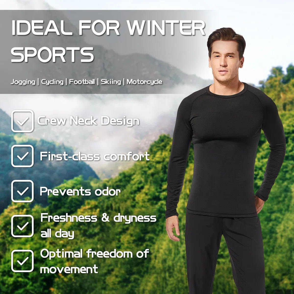 Homord Intimo Termico Uomo Invernale, Manica Lunga Maglia Termica e Pantaloni - Attivo Caldo Completo Tuta Termica Funzionale Set Termico Uomo per Sci Ciclismo Corsa Allenamento