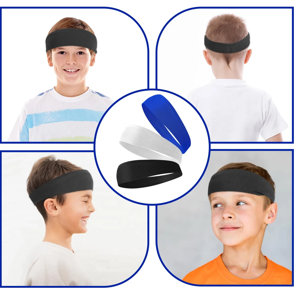 3 fasce per capelli sportive per bambini, per ragazzi e ragazze, elastiche, morbide, traspiranti, assorbono il sudore, per calcio, basket, corsa, tennis