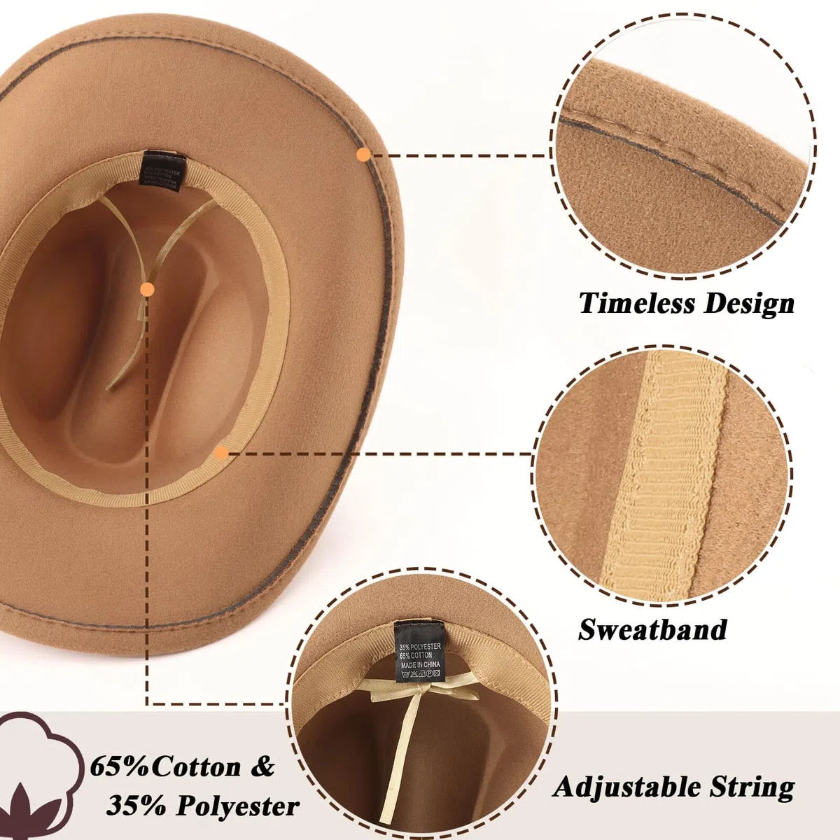 DRESHOW Cappello da Cowboy Donna e Uomo Cappelli Western da Cowboy e Cowgirl a Tesa Larga con Scintillante Strass Cappelli Fedora in Feltro Arrotolati Unisex