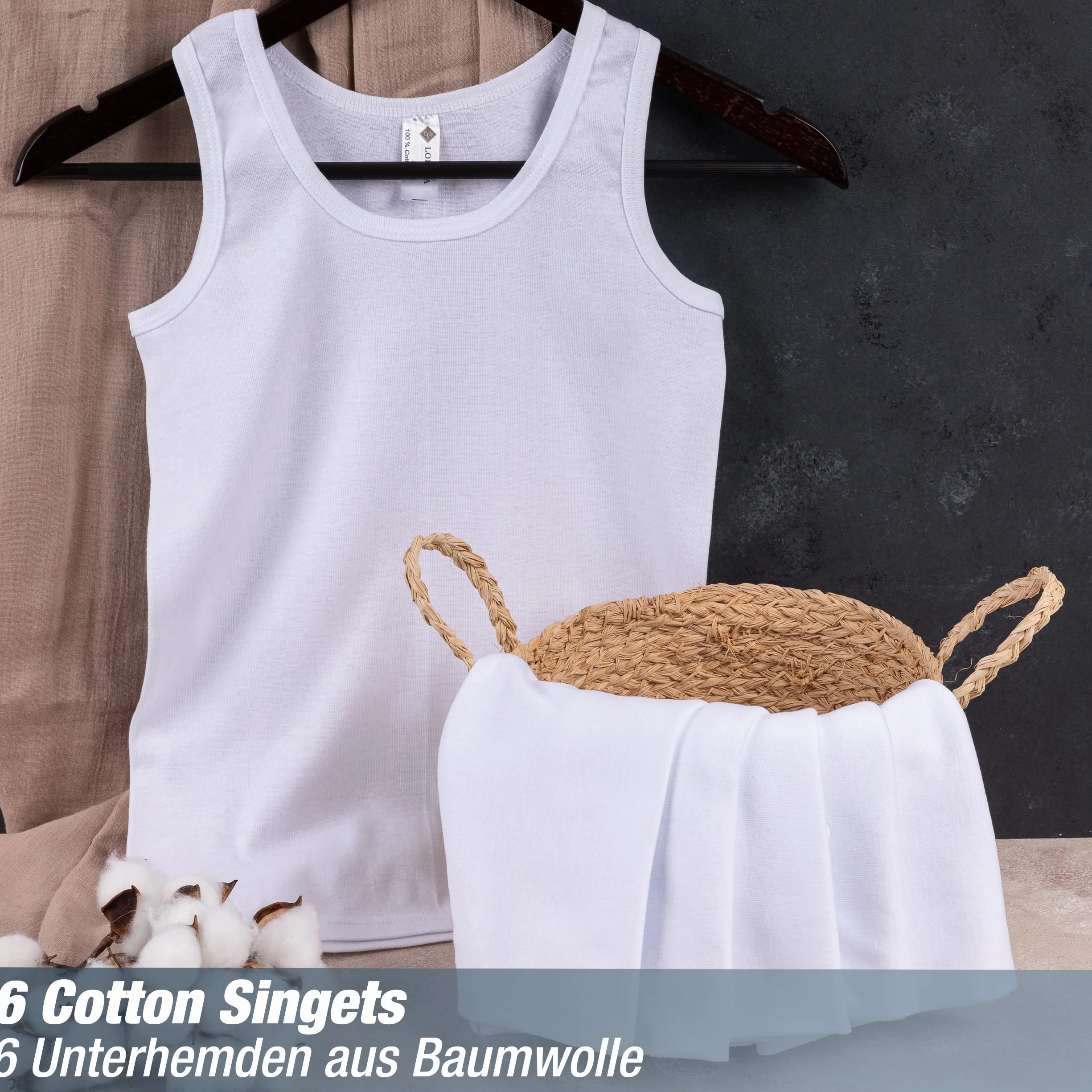 LOREZA ® 6 Canottiere da Bambino in 100% Cotone- Basics - 2-15 Anni