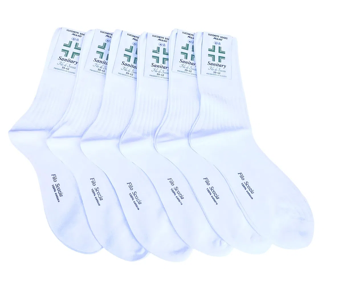 Lucchetti Socks Milano 6 PAIA calze da uomo SANITARIE filo di scozia 100% cotone rimagliate Made in Italy