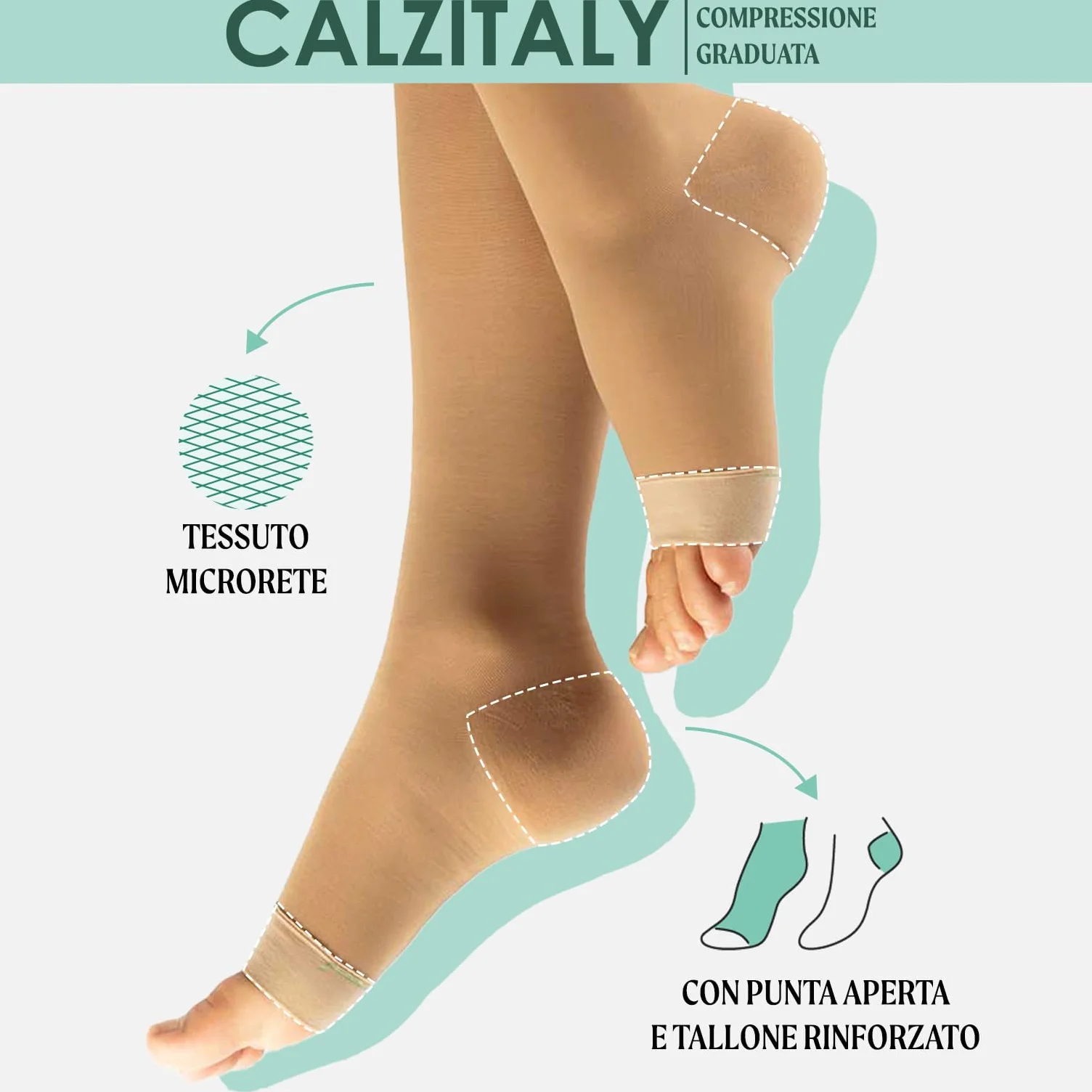CALZITALY Collant Compressione Graduata Forte Medicali a Punta Aperta 15-21 mm/Hg, Calze Mediche Velate senza Punta, S, M, L, XL | 140 DEN | Made in Italy