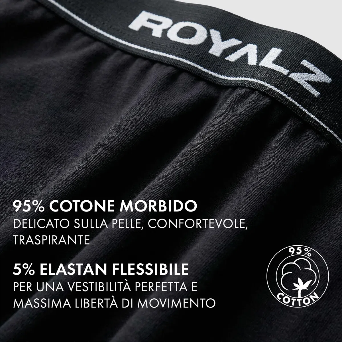 ROYALZ Boxer Uomo Classico Pacco da 5 Intimo Mutande Slip Elasticizzato 5 Pack(95% Cotone / 5% Elastan)
