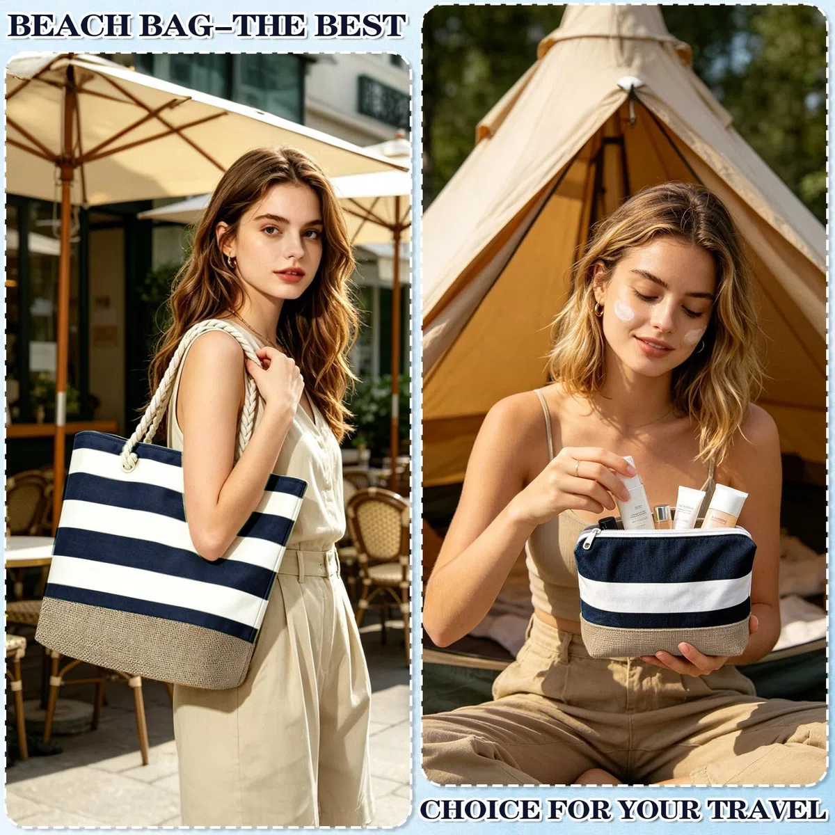 GEEKEO Borsa da spiaggia, grande borsa da spiaggia da donna, impermeabile e resistente alla sabbia, con chiusura lampo, borsa da spiaggia per la famiglia, borsa per la spesa per donne, spiaggia