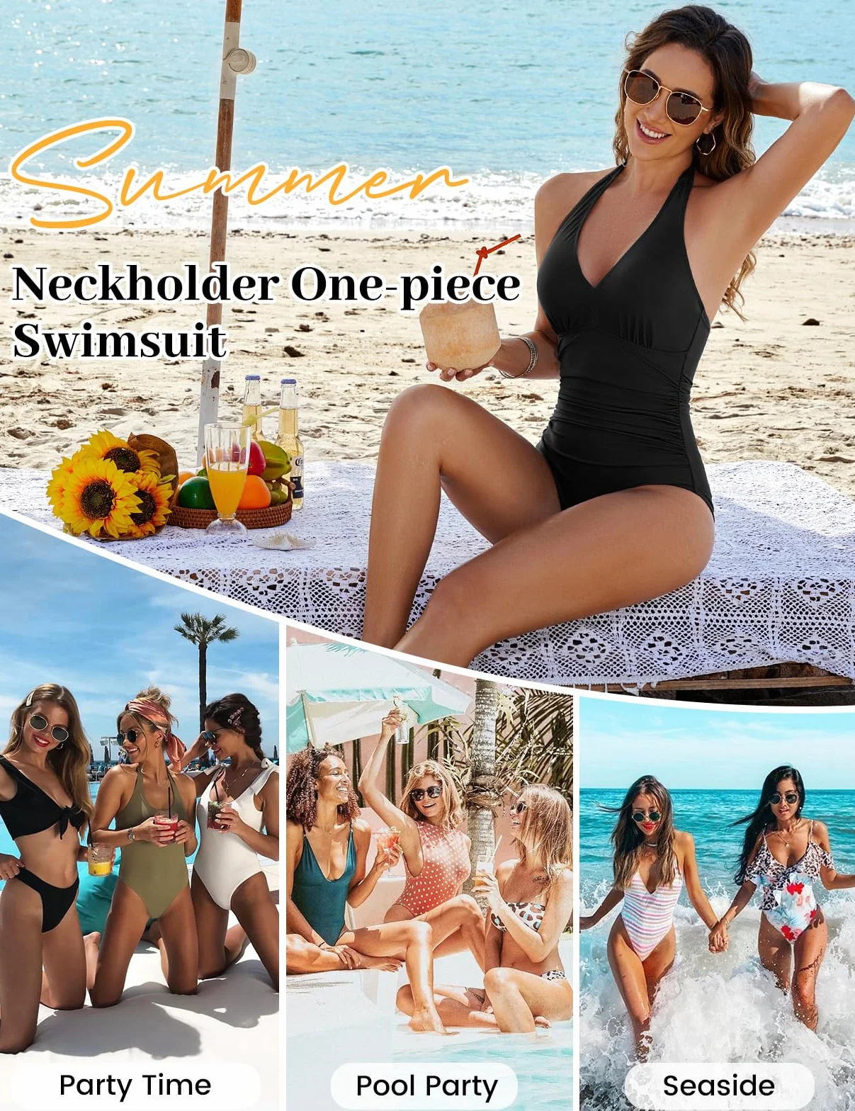CMTOP Costume Intero Donna Contenitivo Scollo a V Costume da Bagno Push Up Imbottito Reggiseno Costumi Interi Curvy, Controllo della Pancia Vita Alta Costumi Mare Elegante Swimsuit