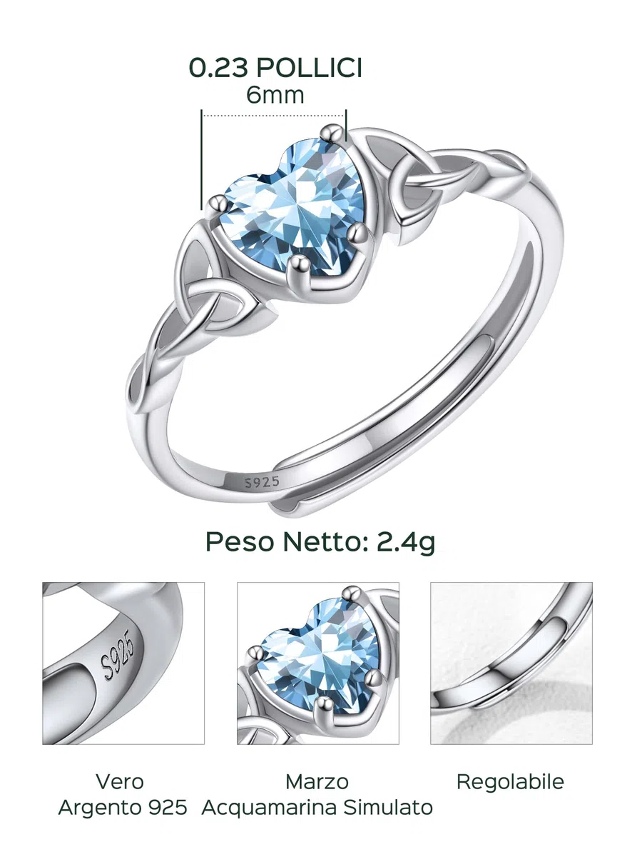 ChicSilver Anelli Donna Argento 925 Regolabili, Anello Donna Regolabile con 12 Mesi Pietra Portafortuna, Fedina Argento 925 Cuore Ragazza Fidanzamento Confezione Regalo