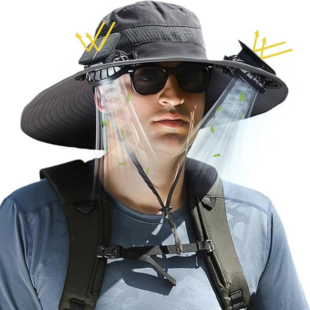 Cappello con Ventola a Energia Solare Largacappello Cappello per Unisex con Ricarica USB e 2 Ventole Solari per Pesca all'aperto Alpinismo