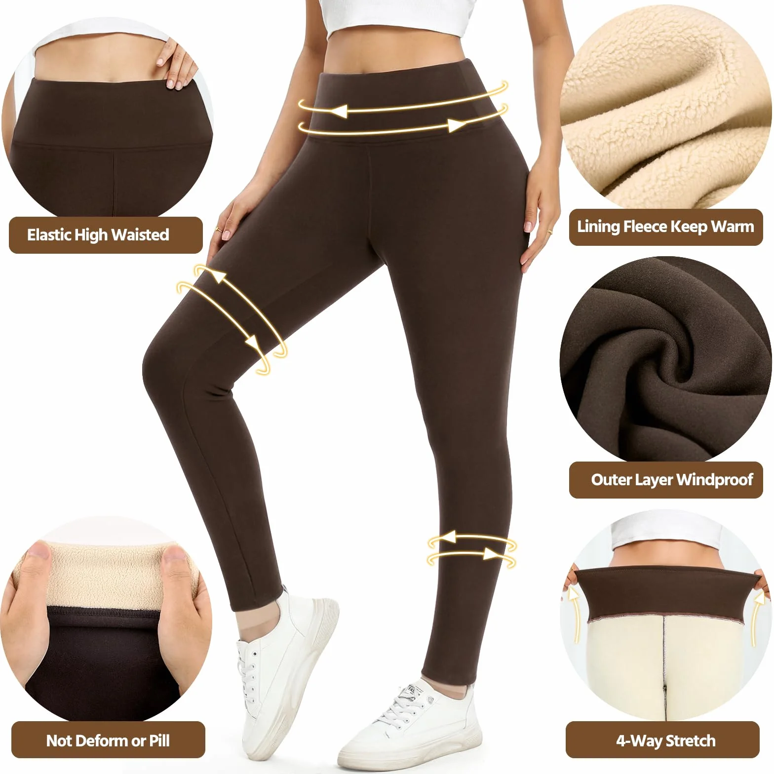 Voqeen Leggins Felpati Donna Leggings Elastici Morbido Invernali Termici Donna Collant Felpati Termiche a Vita Alta