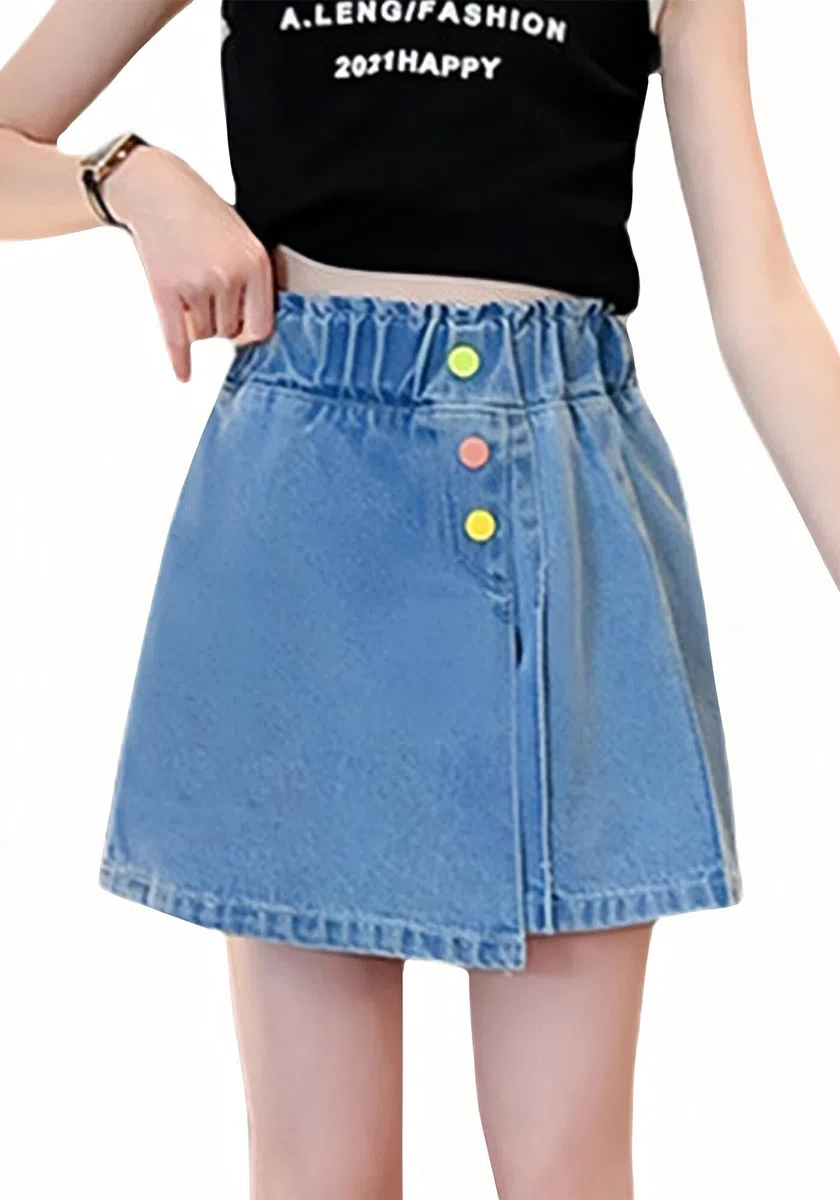 FEOYA Pantaloncini jeans da ragazza per bambini larghi casual pantaloncini in denim con elastico in vita pantaloni corti larghi pantaloni corti alla moda carino pantaloni corti per 5-14 anni