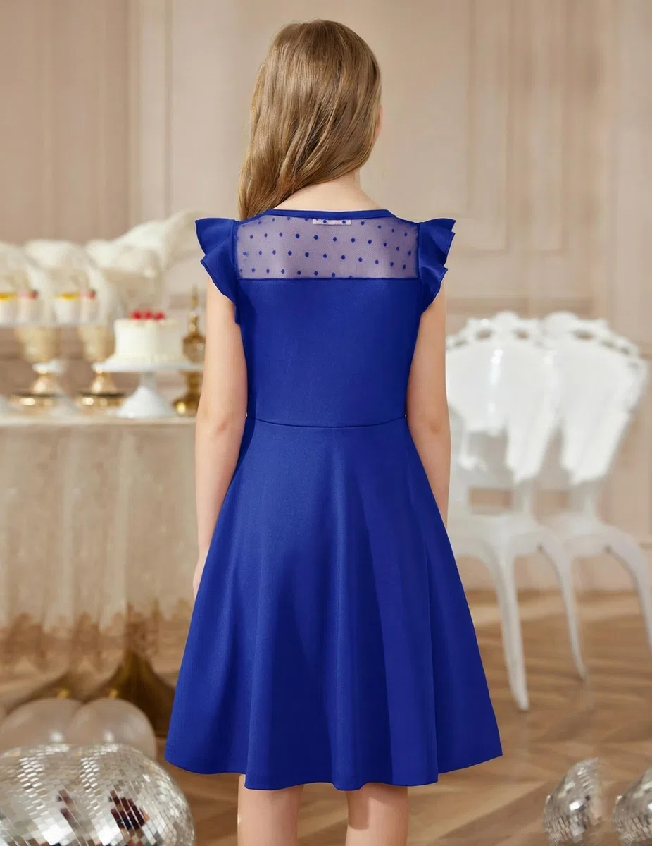 Arshiner Ragazze Abito Estivo con Maniche a Balze in Rete Abiti da Festa Casual con Tasche 6-13 Anni