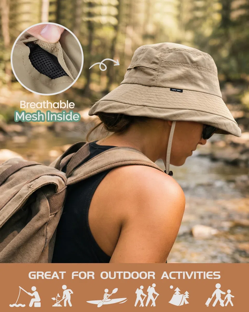 Creekstone Cappello da pioggia impermeabile da donna, UPF50+, a tesa larga, pieghevole, leggero, per escursioni e viaggi all'aperto
