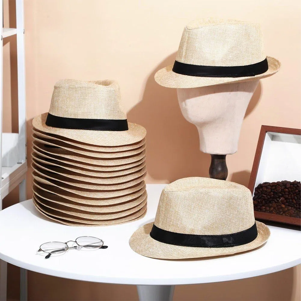 Sanfly 6 Pezzi Cappelli Fedora in Paglia a Tesa Corta Cappelli Panama Cappelli Unisex in Paglia Jazz Cappello Spiaggia per Matrimoni Bomboniera per Gli Ospiti