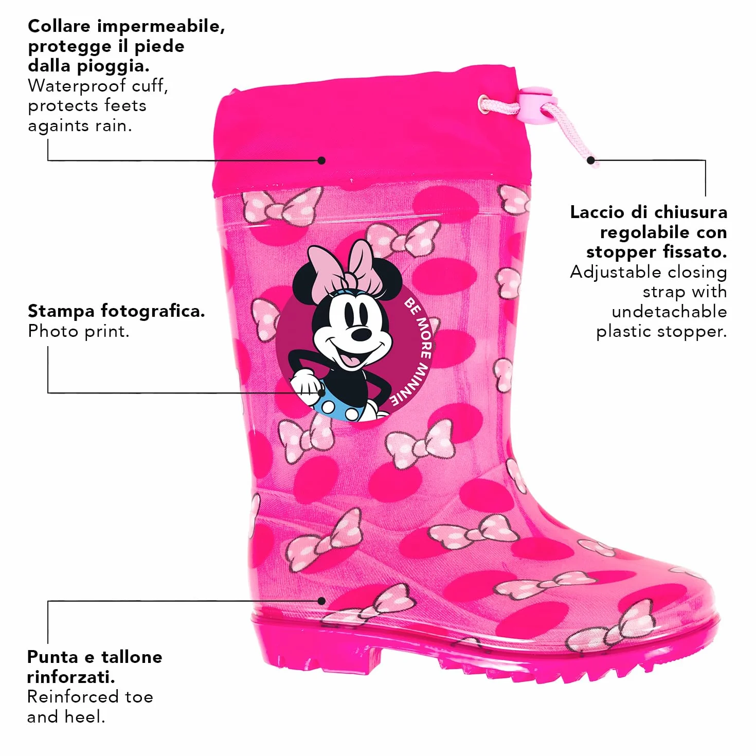 Stivaletti Pioggia Minnie da Bambina - Stivali Disney Impermeabili Bambine con Minni Mouse