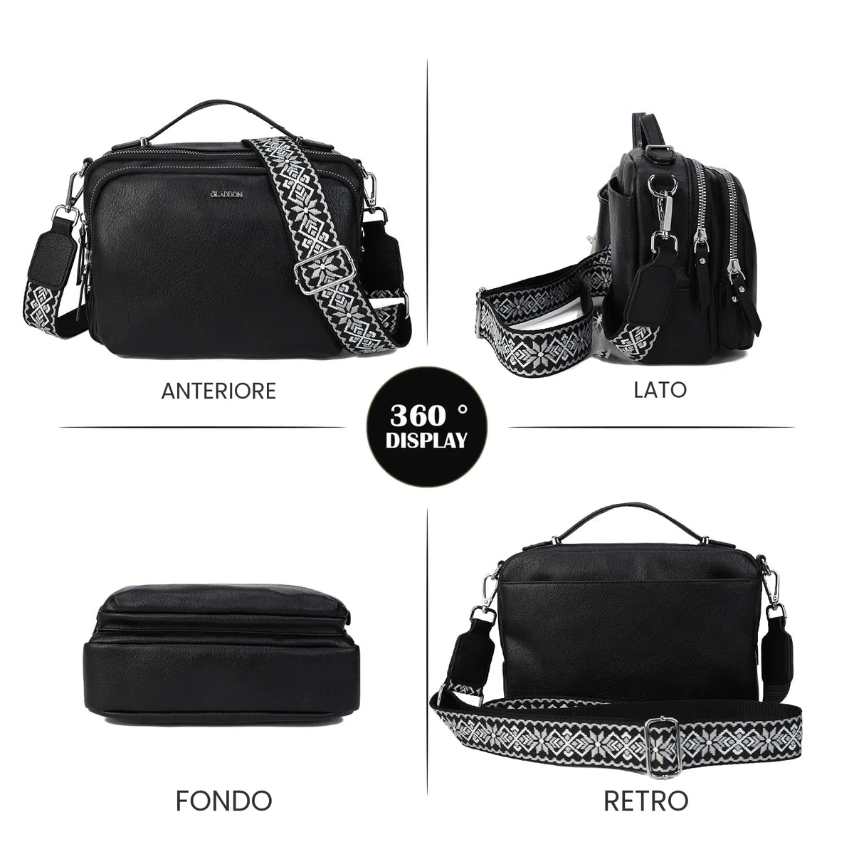 Gladdon Piccola Borsa a Tracolla da Donna con 3 Scomparti Capienti, Cinghie Regolabili e Rimovibili in Tessuto Jacquard