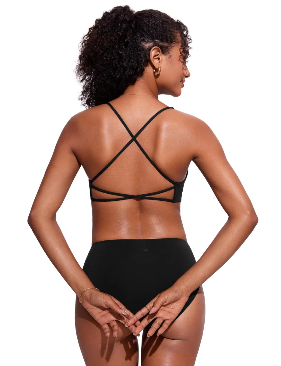 CRZ YOGA Donna Top Bikini con Scollo a V Criss Cross Back Top da Bagno Top da Costume Imbottiti