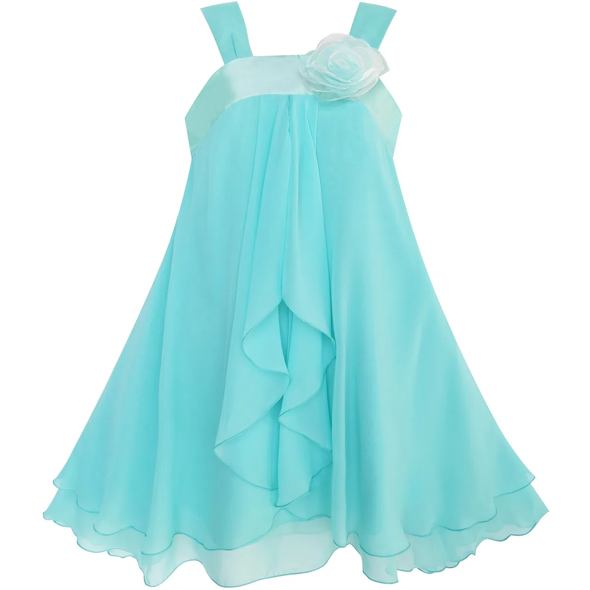 Sunny Fashion Vestito Bambina Senza Maniche Cavezza Fiore Multi Strato Chiffon 4-14 Anni