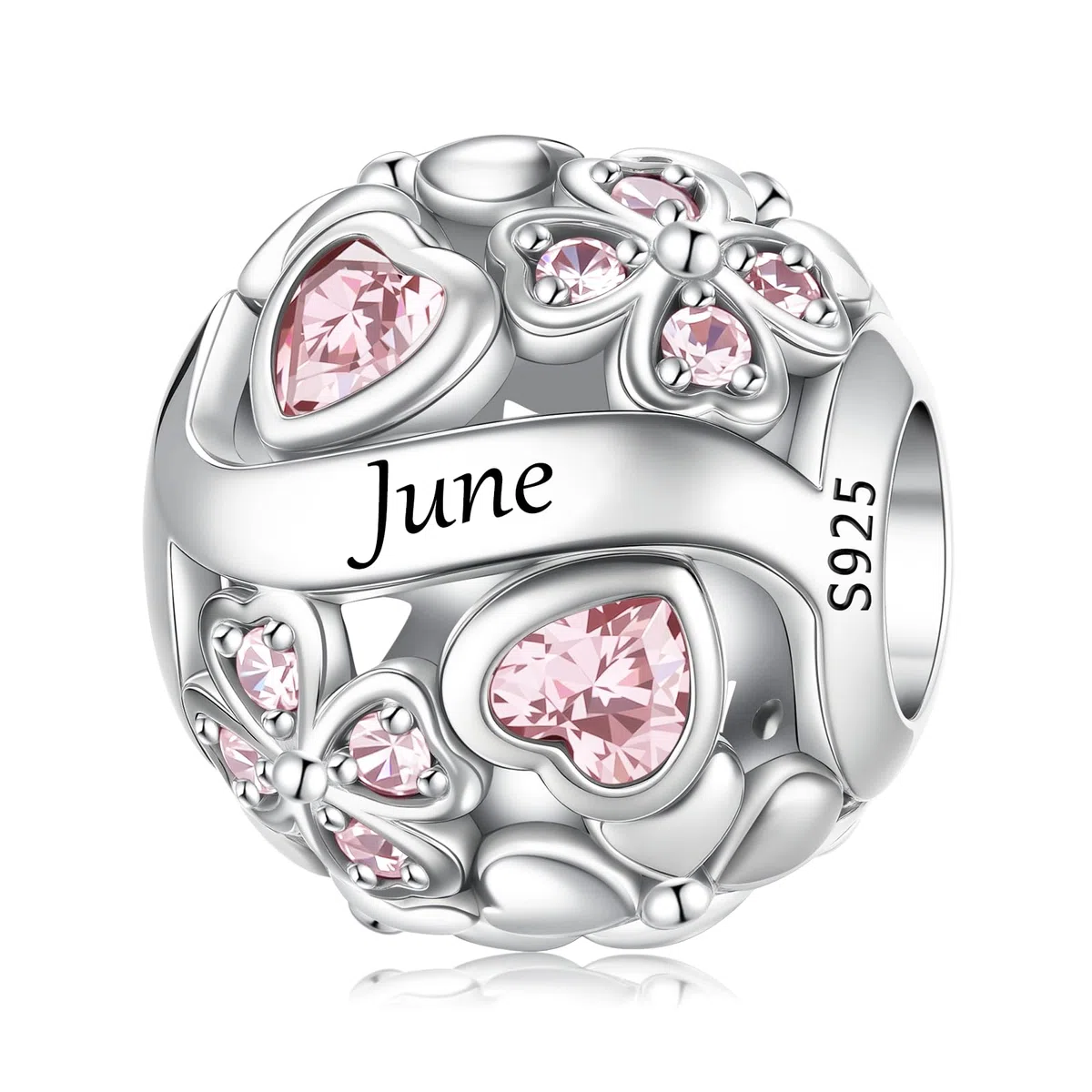LNQOBU Birthstone Charms per Braccialetti, 925 Argento Sterling Perline di Fascino a Forma di Cuore con trifoglio Portafortuna, Ciondolo d'amore, Regalo di Compleanno per le Donne
