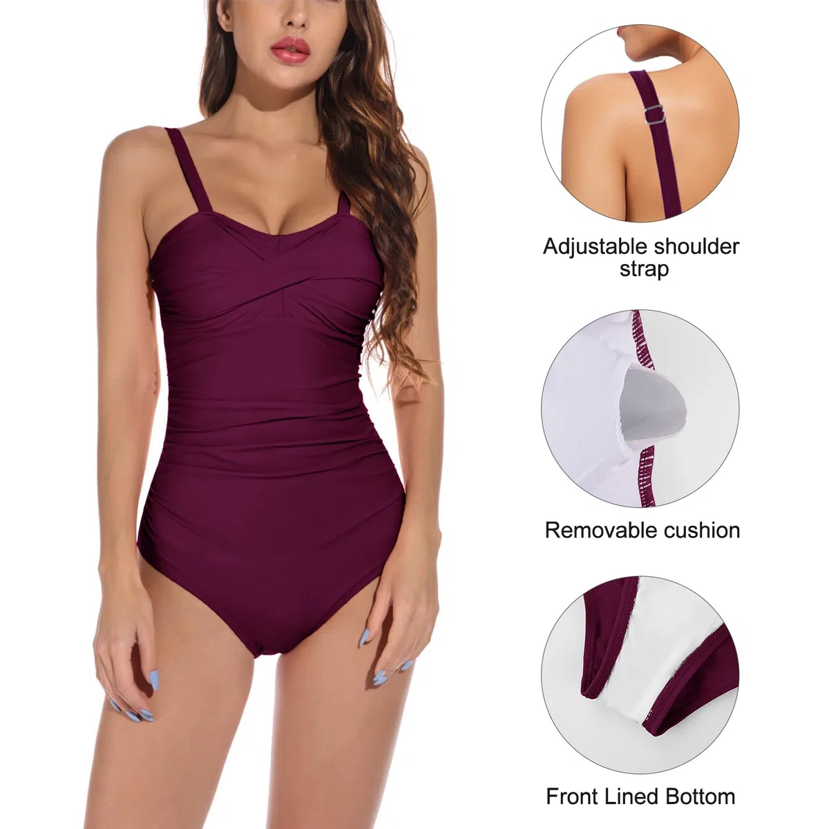 Yuson Girl Costume da Bagno Intero da Donna Sexy Costume Interi Push Up Tinta Unita Bikini Un Pezzo Vita Alta Floral Bandeau Swimsuit con Tracolla Regolabile Estate