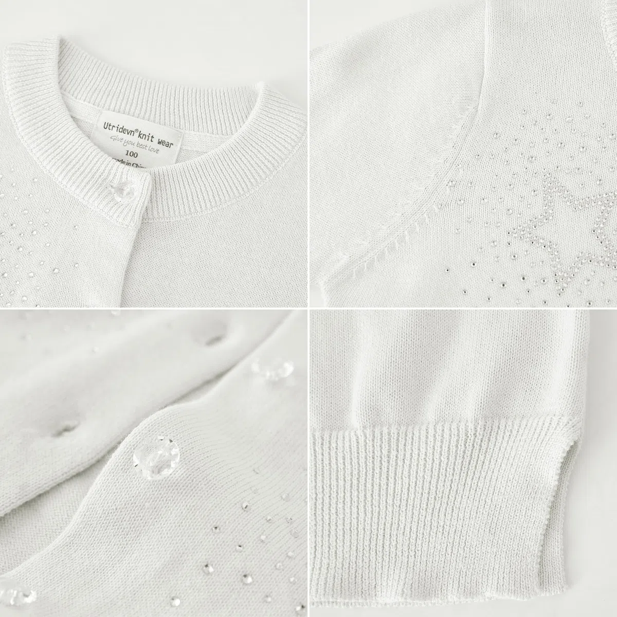 Rolanko Cardigan da Bambina a Maglia a Maniche Lunghe in Cotone，Maglione Girocollo Basic Schoolwear