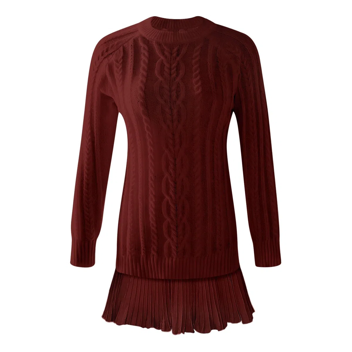 Generisch Set di abiti da donna in maglia con motivo a treccia e gonna plissettata, in due pezzi, look a strati, elegante set per autunno e inverno