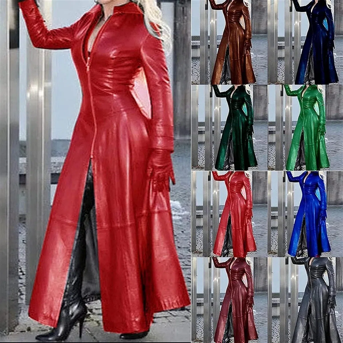Abito da donna in pelle PU, a maniche lunghe, elegante, a matita, per cocktail, feste, serate, in lattice, effetto pelle laccata