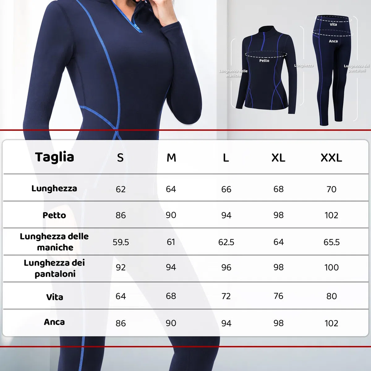 Intimo Termico Donna Invernale, Maglia Termica Donno Funzionale Pantaloni e Maglie con Cerniera, Tuta Termice Donne Set per Sci Corsa Palestra