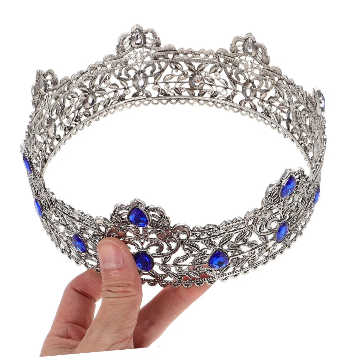 Corona Barocca Argento per Uomo Decorazioni di Strass, Lega di Zinco Leggera, Design Unico Europeo per Feste Teatrali e Compleanni