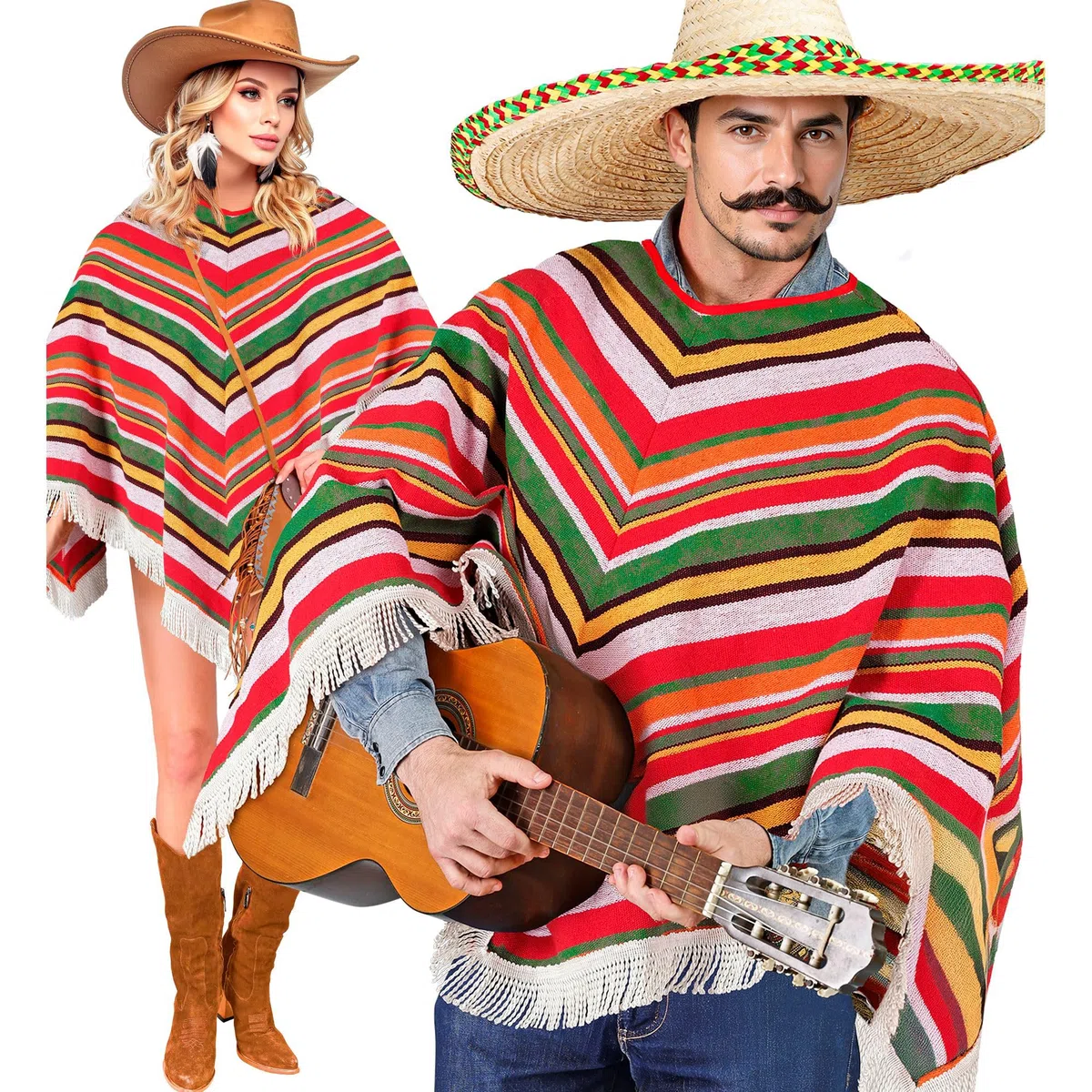 W WIDMANN MILANO Party Fashion - Poncho messicano, accessorio colorato per costumi di carnevale, festival e feste hippie
