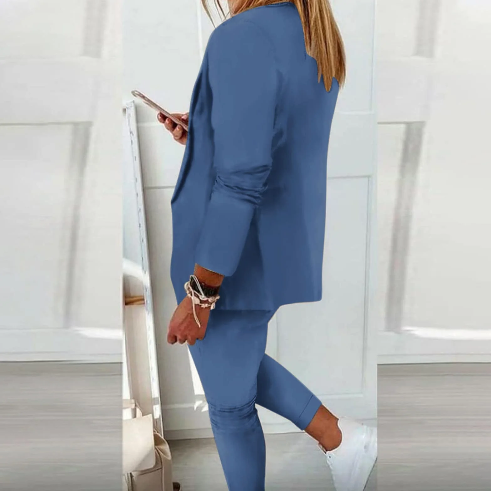 MJGkhiy Tailleur Donna Eleganti Pantaloni e Giacca da Cerimonia Curvy Completo Blazer a Maniche Lunghe Tuta Elastici in Vita Set di Abiti in Tinta Unita Pantalone Giacche Due Pezzi Elegante Suit