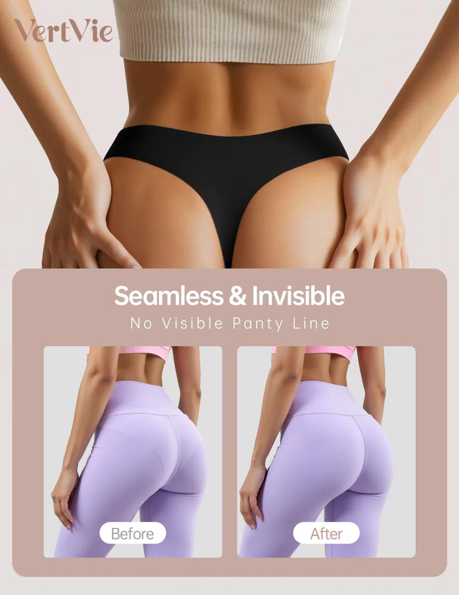 Vertvie Tanga senza cuciture per le donne No Show Thong Panty Liners Invisibile Allenamento Mutandine Sexy Traspirante G-String Biancheria Intima