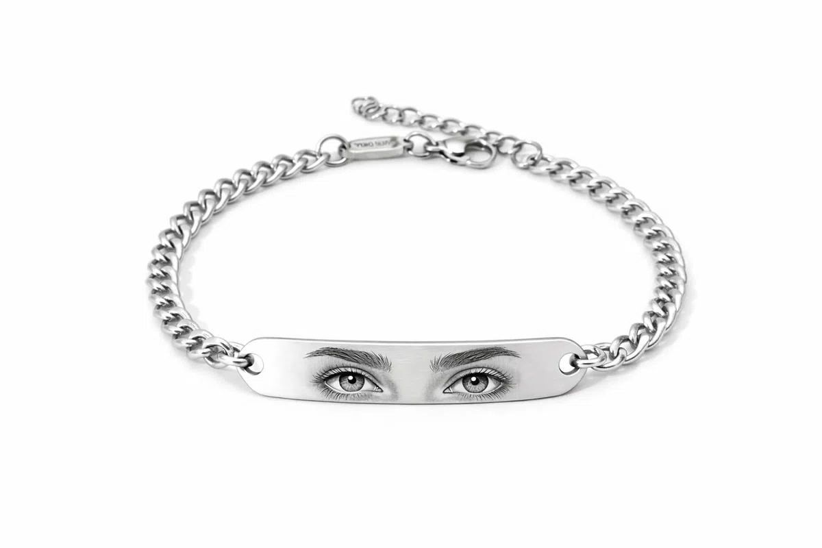 Vero Bijoux Bracciale con foto incisa occhi con fotografia personalizzata - Bracciale con foto incisione - Incisione laser nitida e perfetta - Made in Italy