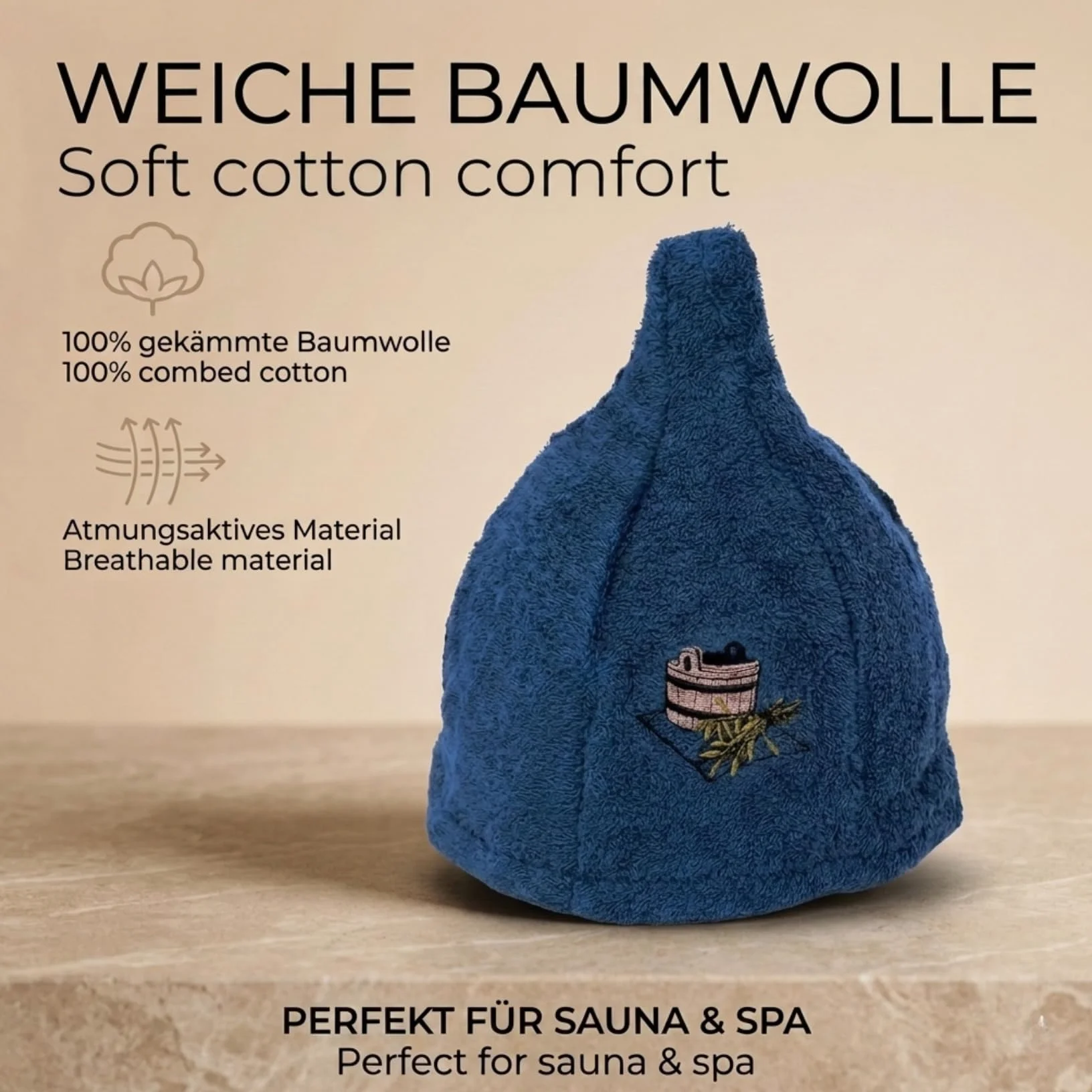 Cappello da Sauna da Uomo e da Donna, in 7 Colori, 100% Cotone, con Ricamo