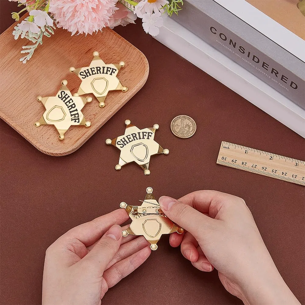 FINGERINSPIRE 4Pz Spilla da Sceriffo In Metallo con Stella In Lega e Incisione "Sceriffo" Distintivi Western per Costumi, Feste da Cowboy e Forniture per Giochi di Ruolo