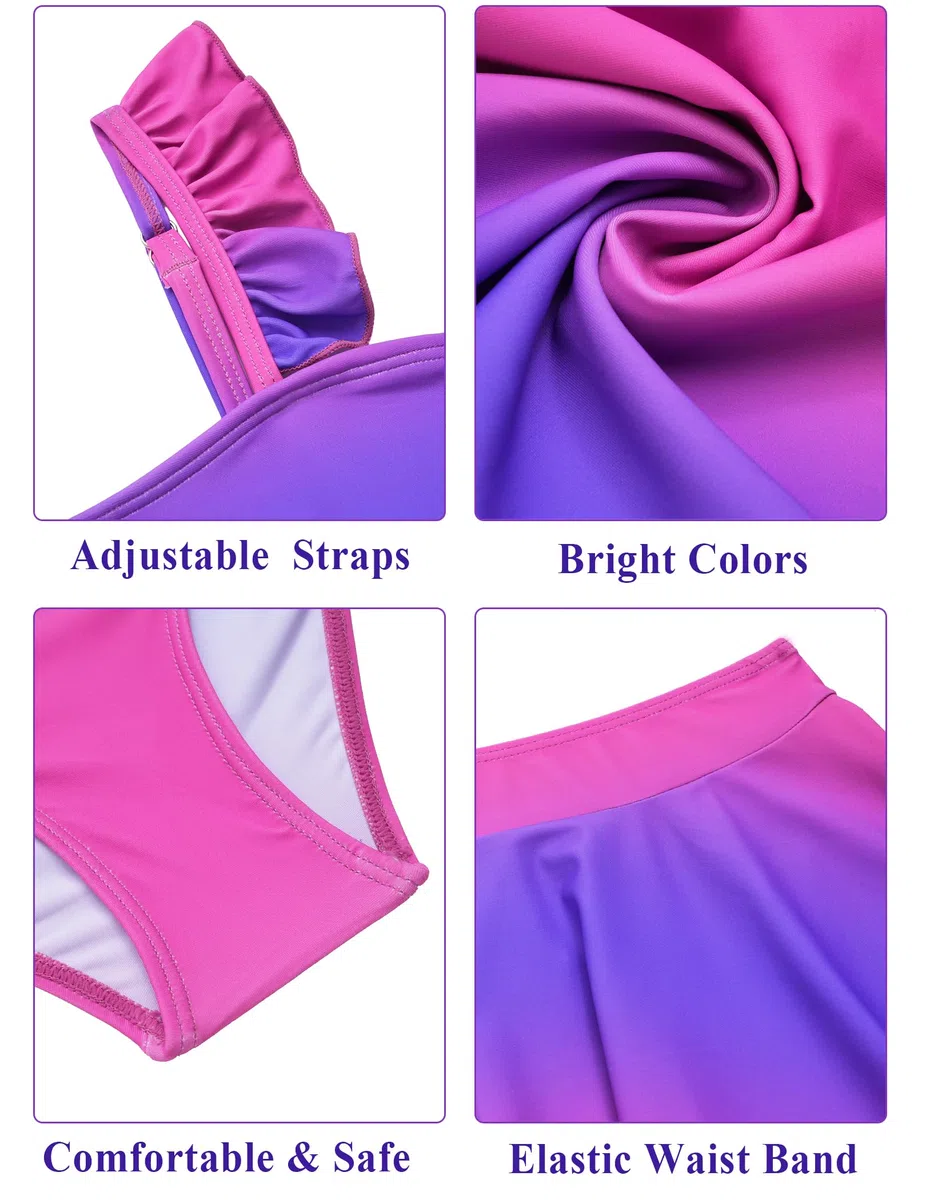 Arshiner Set Bikini per Ragazze 3 Pezzi Costume da Bagno A Sirena Floreale per Bambini con Volant Tankini con Gonna 5-12 Anni