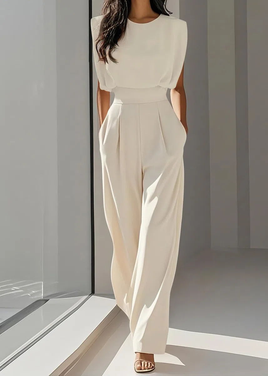 shownicer Tuta da Donna Elegante Senza Maniche Girocollo Jumpsuit Pantaloni a Gamba Larga Tinta Unita Playsuit