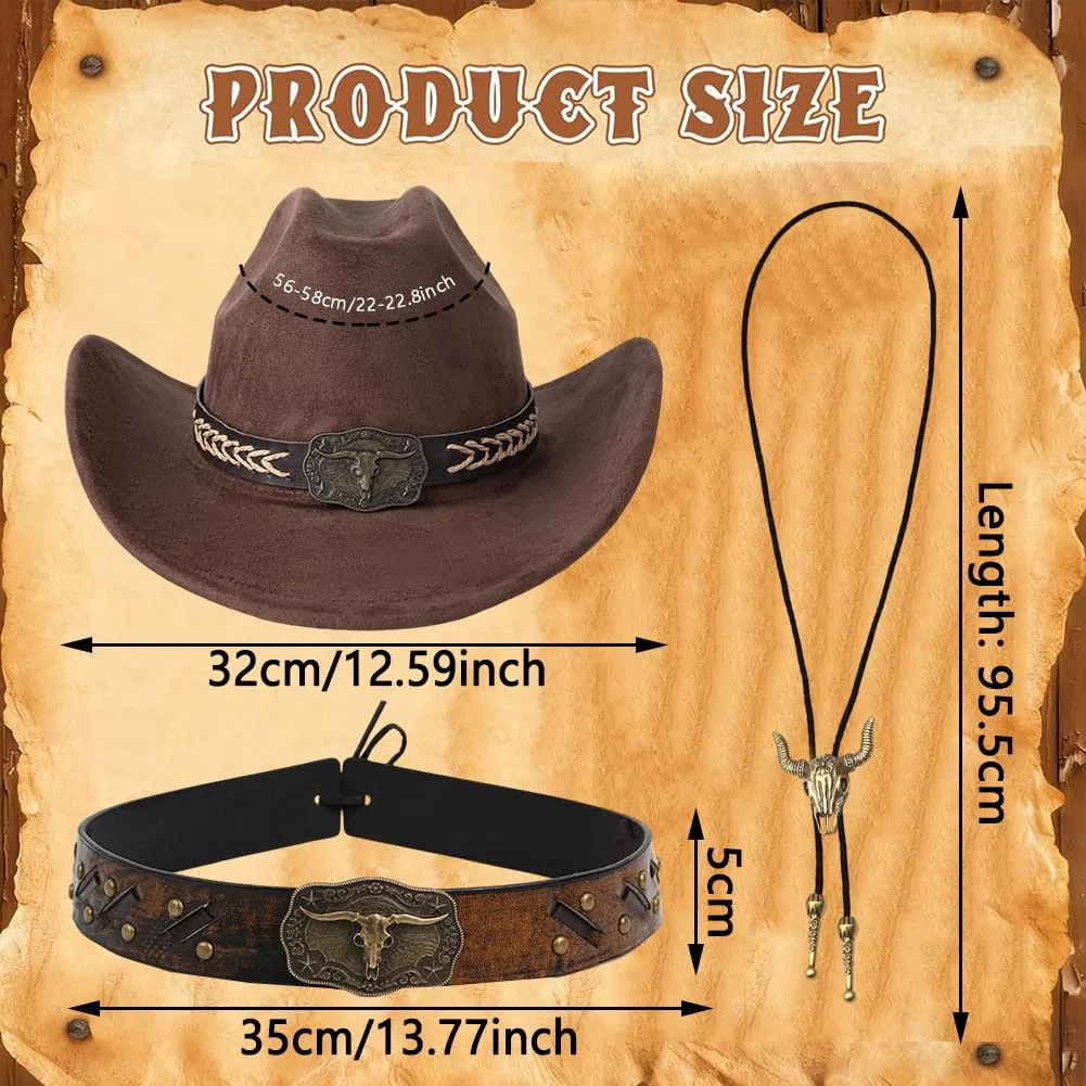 Cappello da Cowboy per Adulti Colore bronzo Cravatte da Cowboy in Pelle Fasce Per Cappelli in Pelle,Stile Cowboy Occidentale，Costumi di Carnevale，Halloween e Feste a Tema
