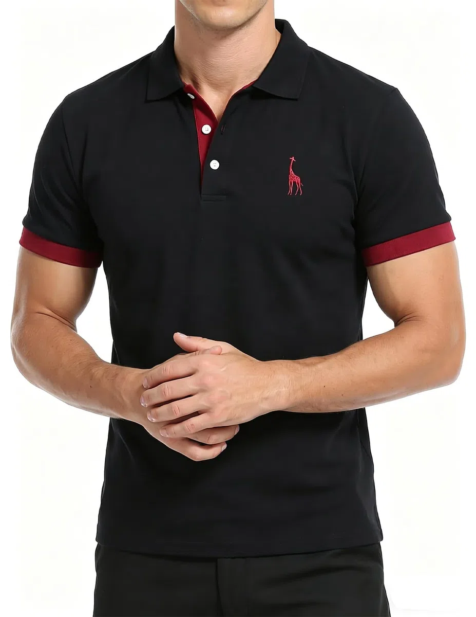LIUPMWE Polo Uomo Manica Corta Ricamo Giraffa Cotone Moda Comodo vestibilità Slim Golf Poloshirt Sportive Shirt