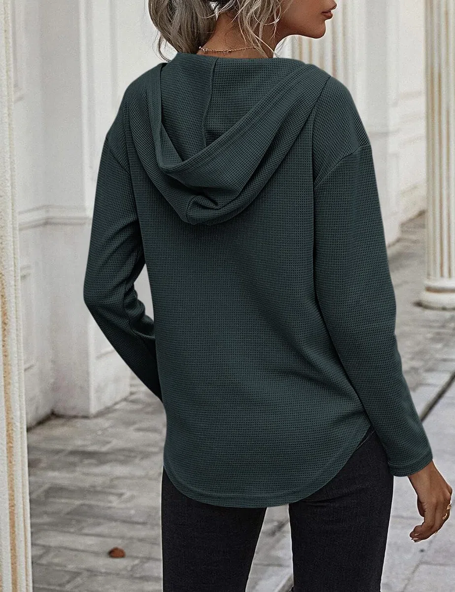 Cuptacc Felpa Donna con Cappuccio 2024 Maglione Scollo A V Autunno Maglia Manica Lunga Camicia Elegante