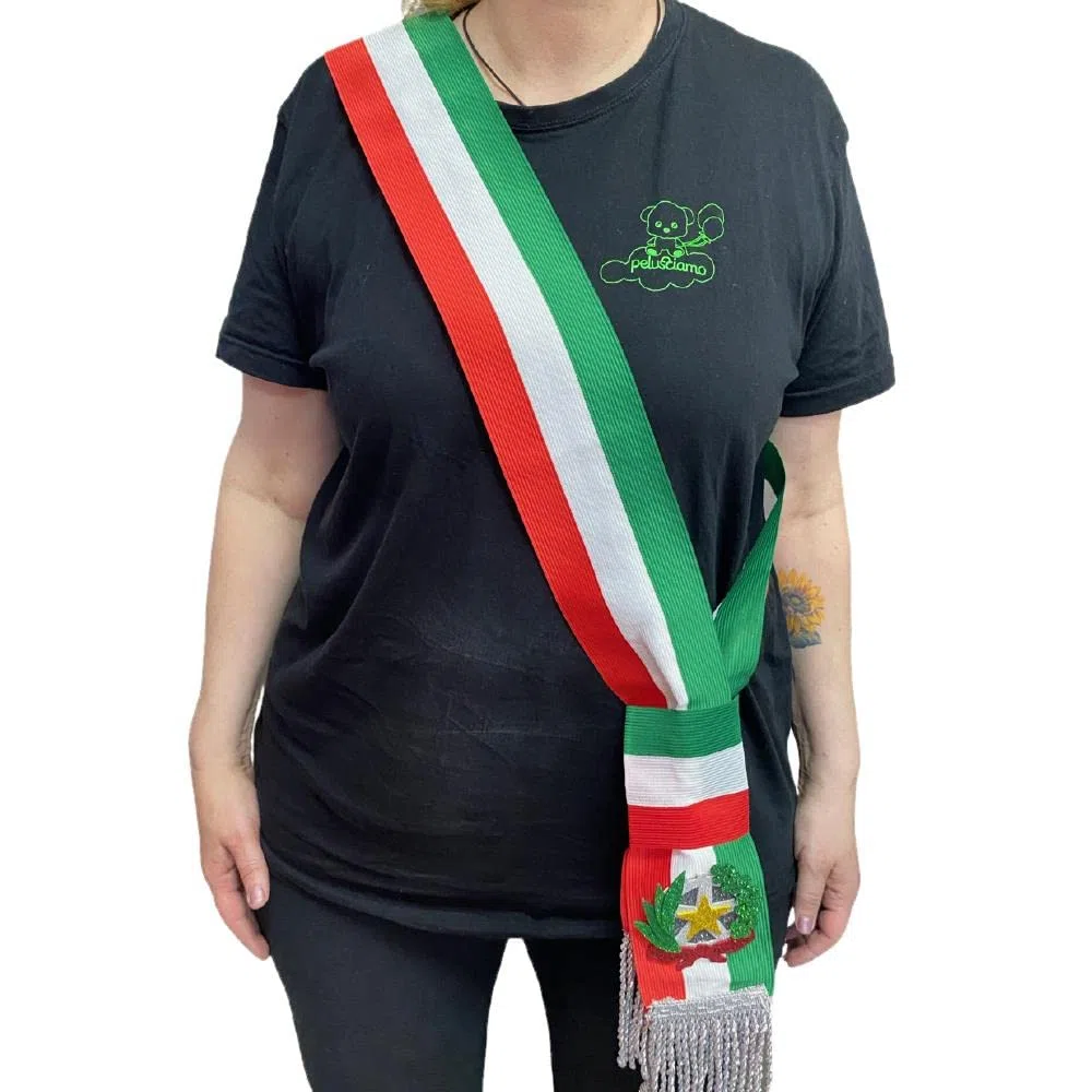 BrolloGroup Fascia da Sindaco Tricolore Modello Repubblica Frangia Oro o Argento Con Inserti Frange 100% Made in Italy | Personalizzabile con Stampa PS 04627