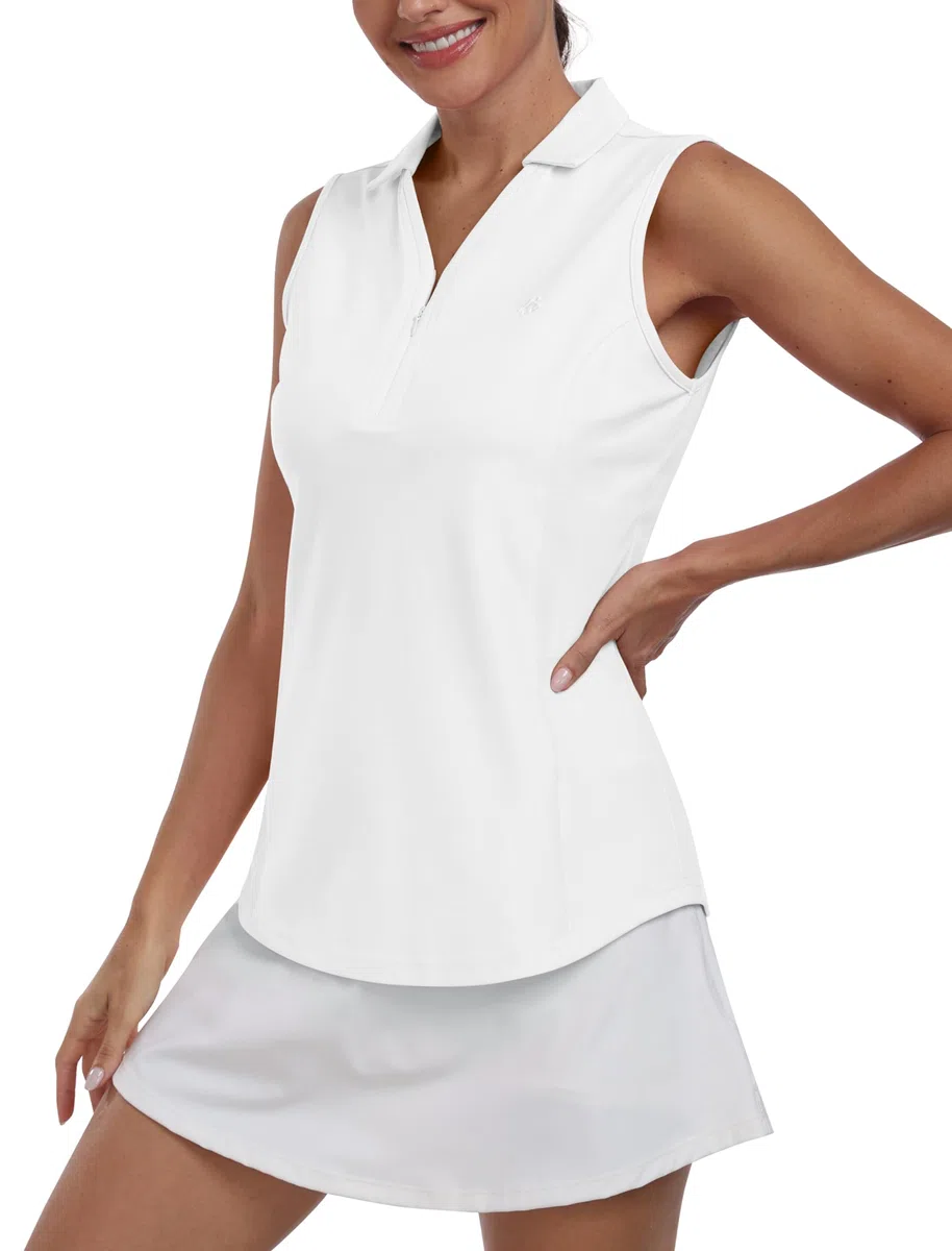 Donna Polo Senza Maniche Cotone Golf Maglietta Polo Maglia Sportiva Yoga Top con Bottone