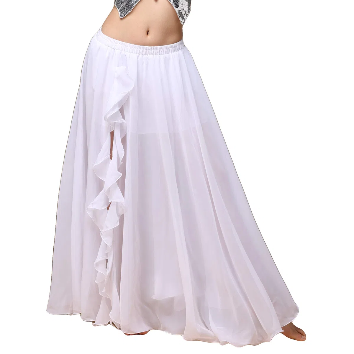 Baisdan Gonna Lunga per Danza del Ventre, in Chiffon, con Spacco, per Pratica di Danza