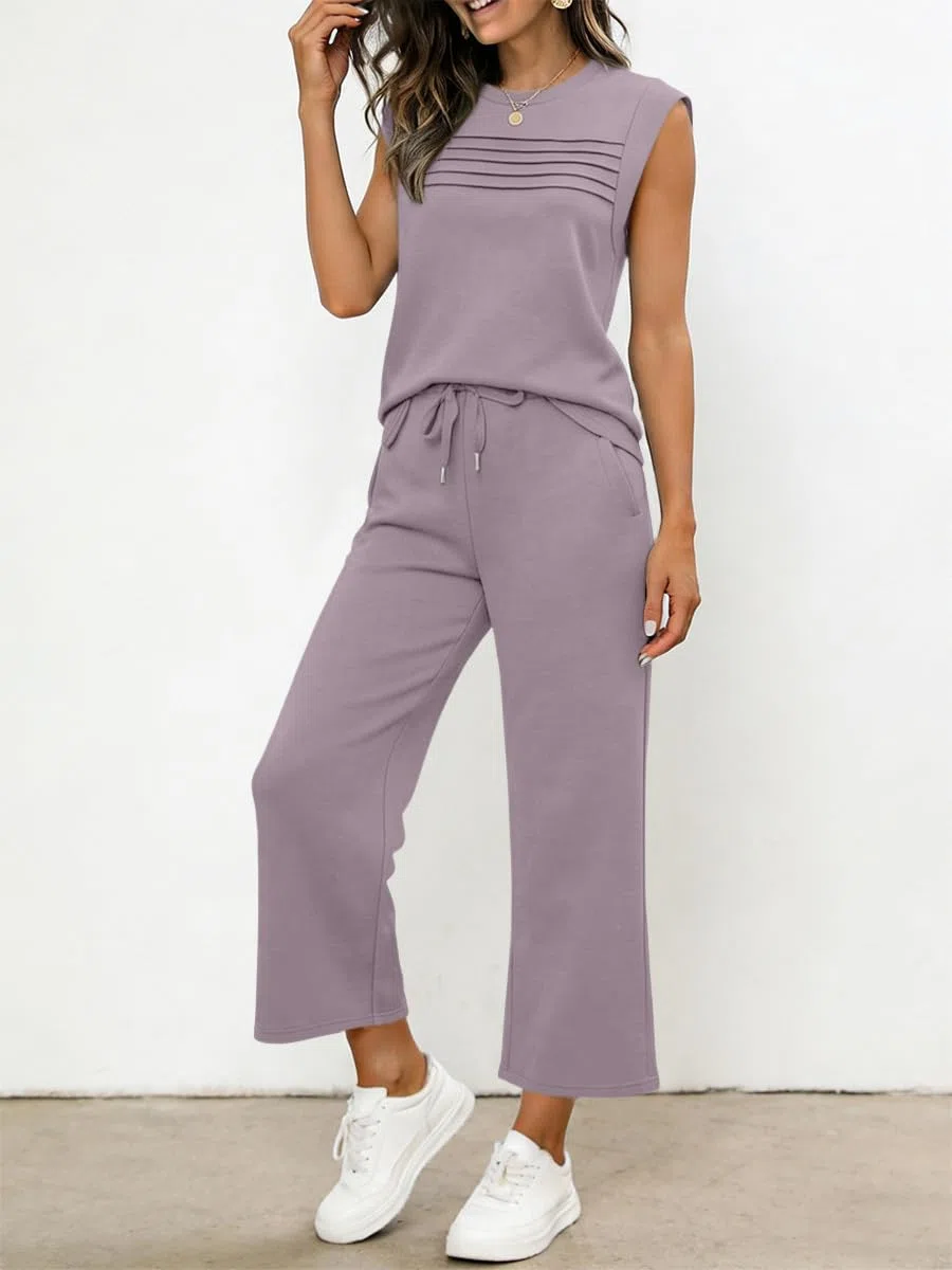 shownicer Completo Donna Pantaloni Tuta Estivo 2 Pezzi Set Senza Maniche Top E Pantaloni Curvy Completo Tute da Jogging Due Pezzi Completi Casual Outfit