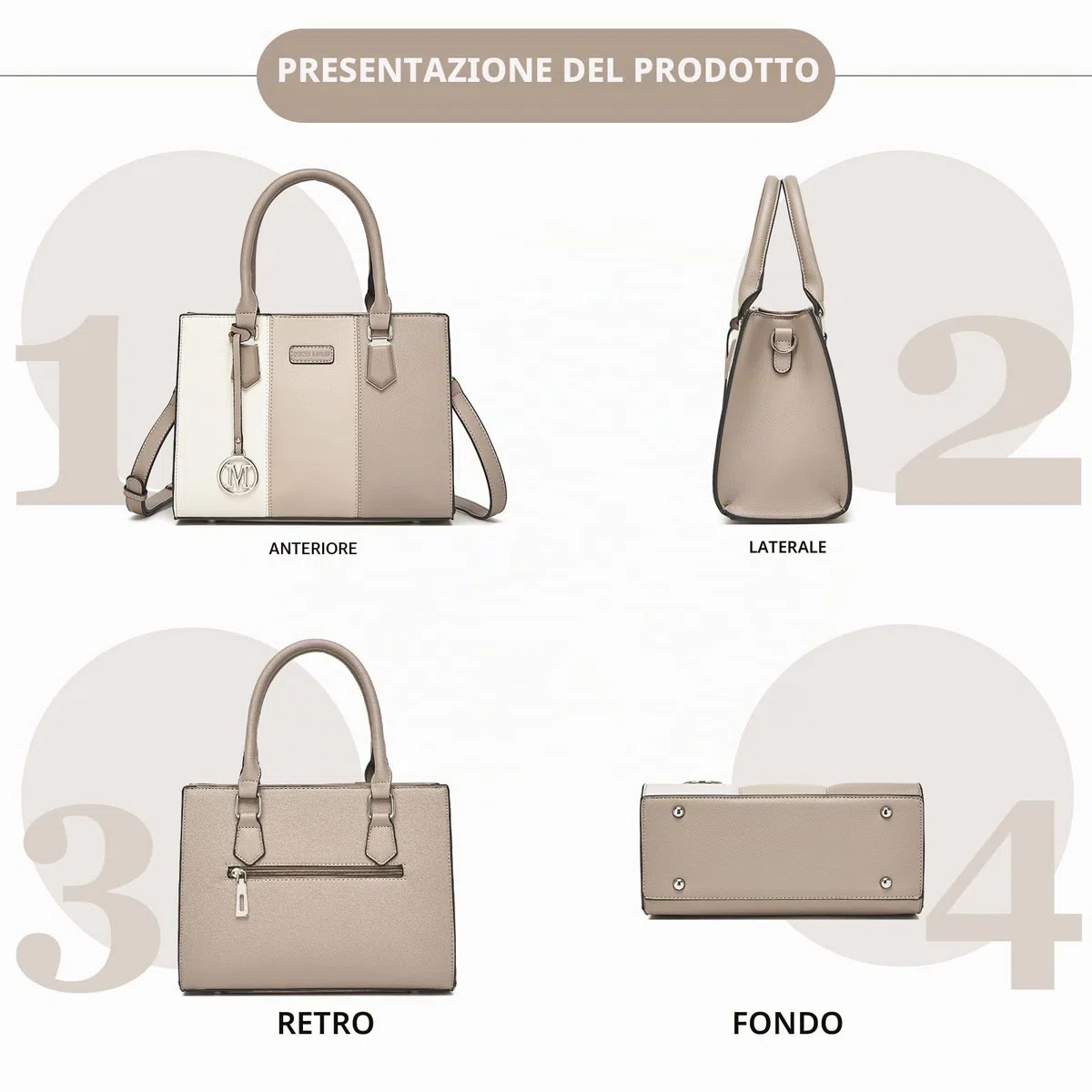 Miss Lulu Borsa a Mano Donna Media, Tracolla PU con Texture Litchi a Tre Tonalità Color Block, Spallina Regolabile, Cerniere Antifurto Posteriore, 4 Tasche, per Lavoro Viaggi Scuola
