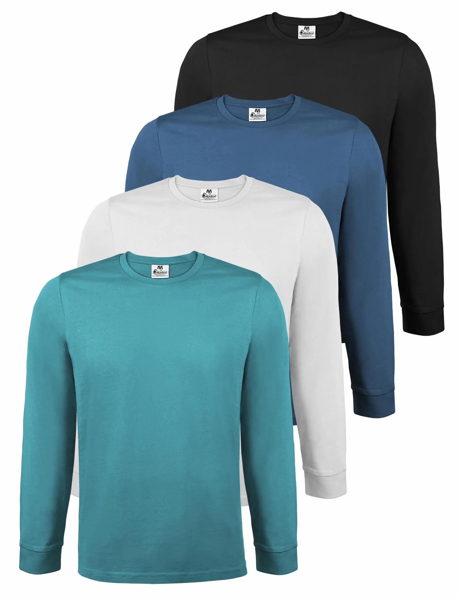 ALPIDEX Maglia Uomo Manica Lunga 100% Cotone Basic Tinta Unita Elasticizzato Maglia Intima Sottocamicia Girocollo