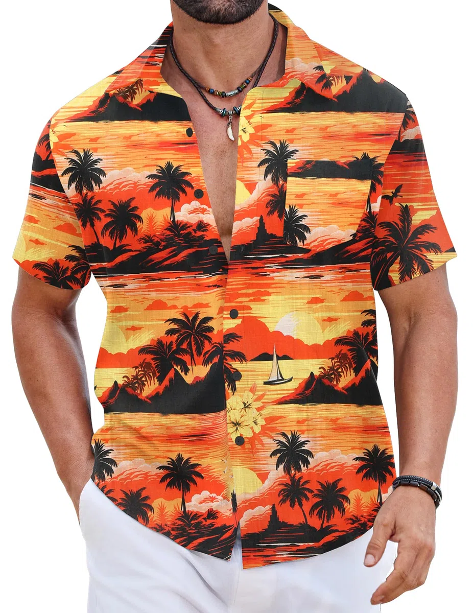 COOFANDY Camicie Hawaiane Uomo 100% Cotone, Camicie Estate Maniche Corte Bottonate, Tops Tropicali Spiaggia Taglio Regular