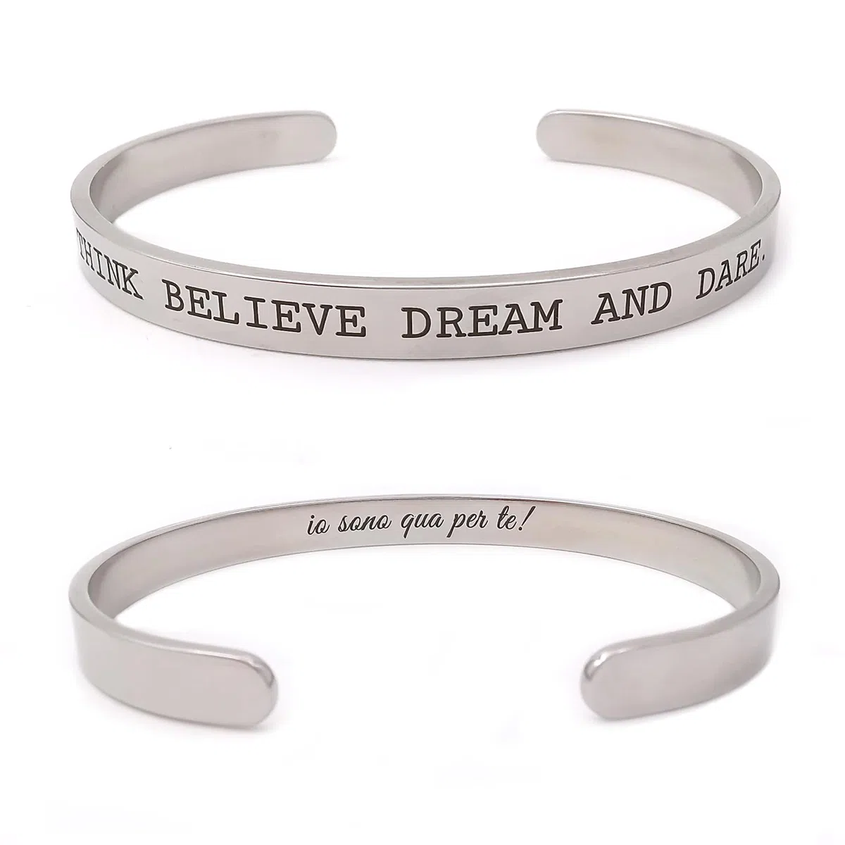 ALMENDRA Bracciale da donna uomo personalizzato con frase incisione nome rigido in acciaio personalizzabile amiche braccialetto regalo