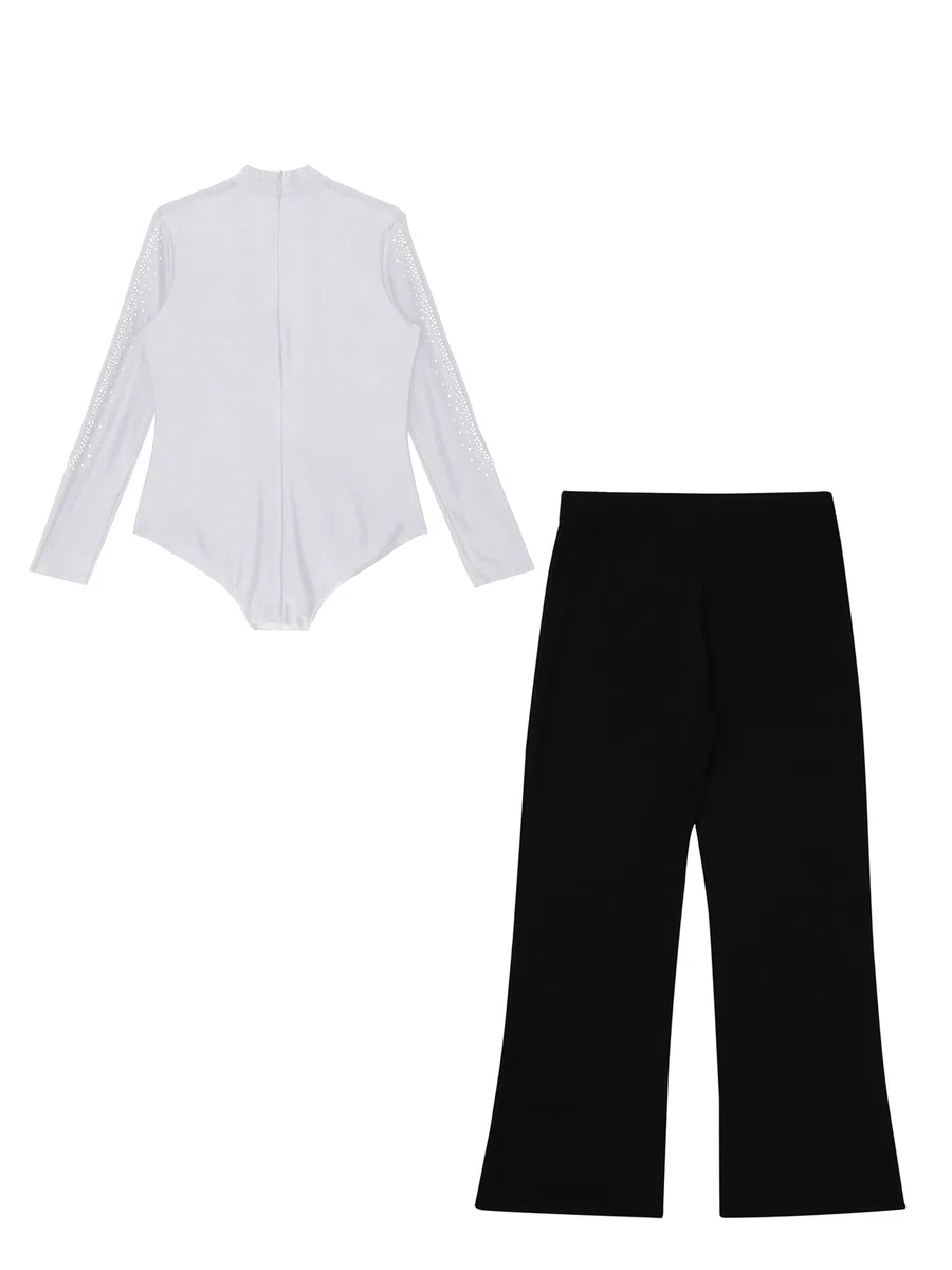 Aislor Completo da Ballo Latino Americano Bambino Ragazzo 2 Pezzi Body Danza Classica + Pantaloni Gamba Larga Abito da Samba Rumba Salsa Tango Dancewear